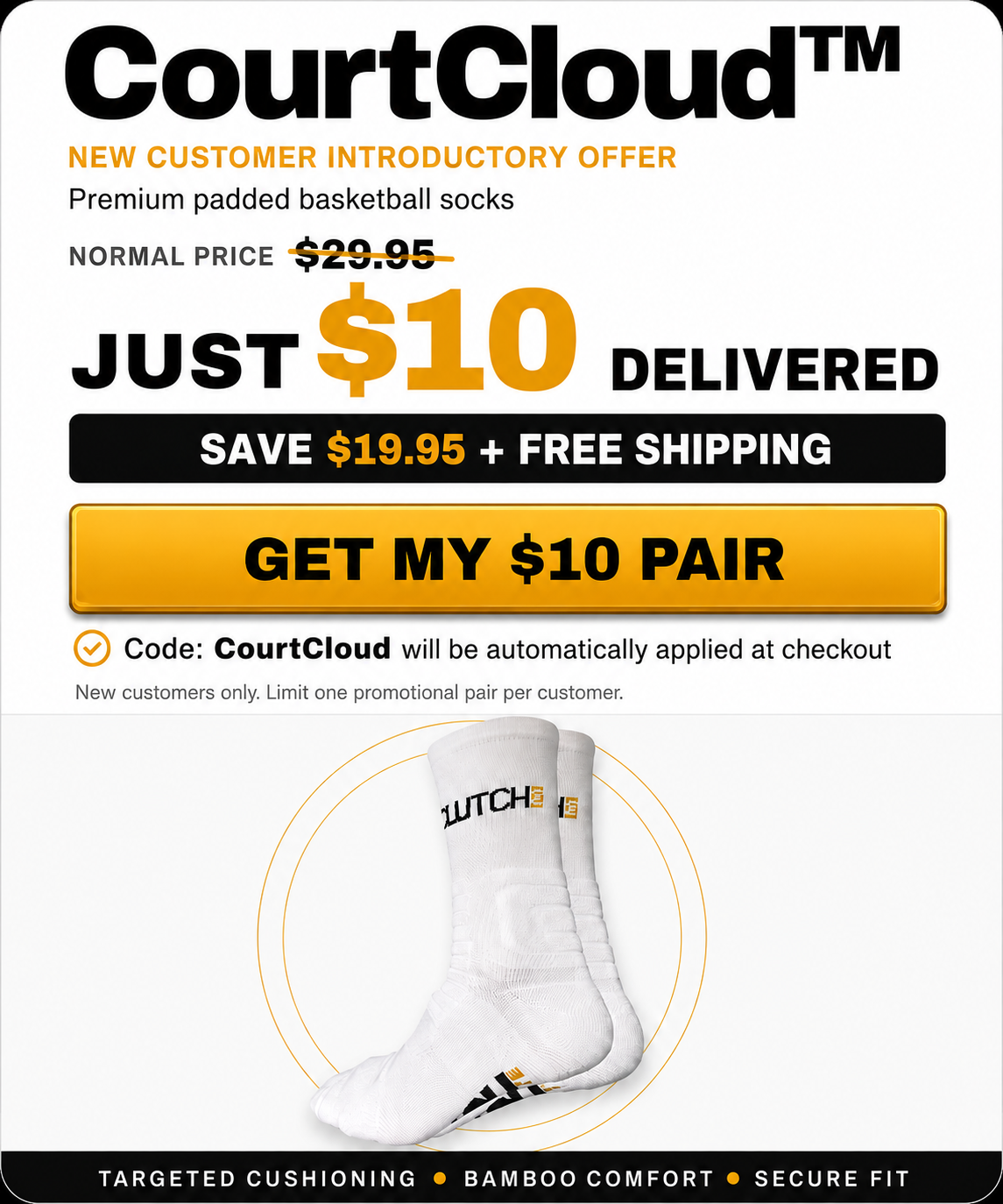 CourtCloud padded basketball socks introductory offer